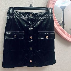 fashionnova black leather/latex button up skirt